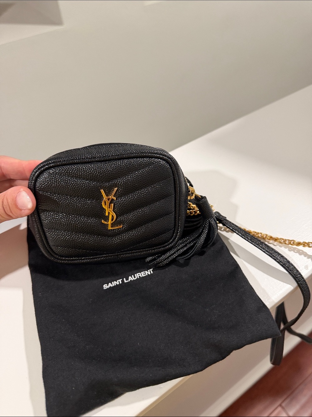 Saint Laurent Black Quilted Leather Camera Bag with Gold YSL Hardware